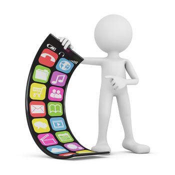 man holding a modern flexible touchscreen smartphone
