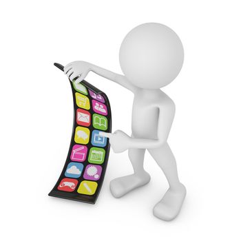 man holding a modern flexible touchscreen smartphone