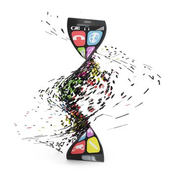 modern flexible touchscreen smartphone which is torn by twisting