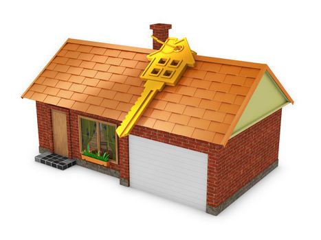 cozy house on which hangs a gold key