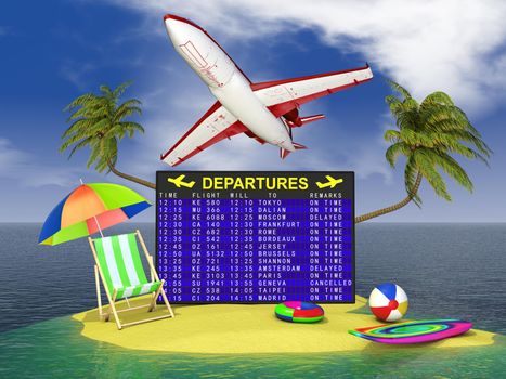 departure board aircraft on a tropical island