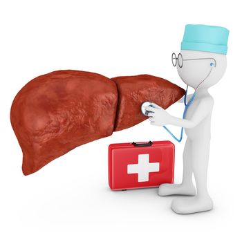 doctor with stethoscope explores the human liver