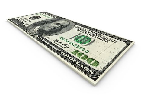 puzzle with a picture of a dollar bill on a white background