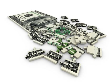 puzzle with a picture of a dollar bill on a white background