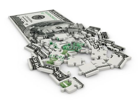 puzzle with a picture of a dollar bill on a white background