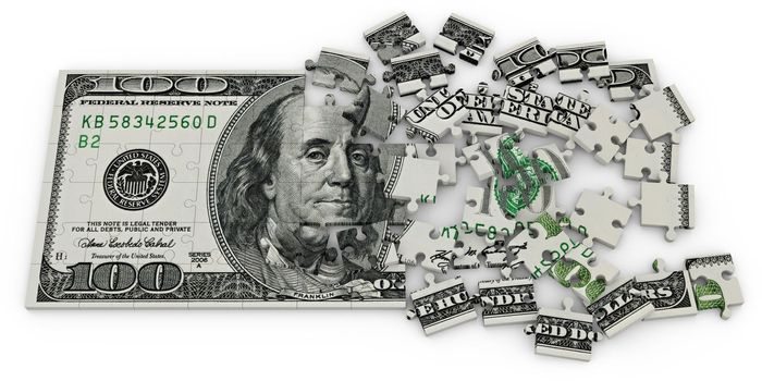 puzzle with a picture of a dollar bill on a white background