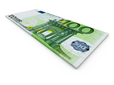 puzzle with the image of euro banknotes on a white background