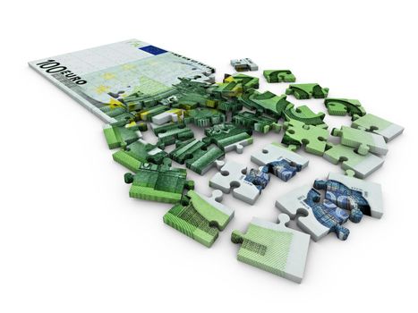 puzzle with the image of euro banknotes on a white background
