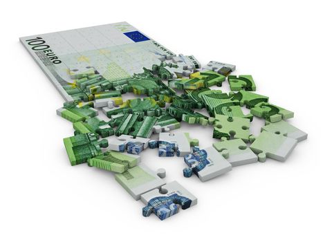 puzzle with the image of euro banknotes on a white background
