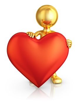 gold man with a red heart  on a white background