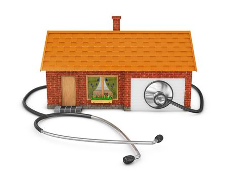 House and stethoscope on a white background.