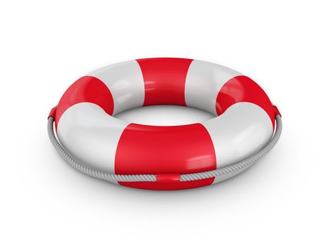 lifebuoy with rope on a white background, 3d render