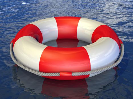 lifebuoy with a rope in the water, 3d rendering