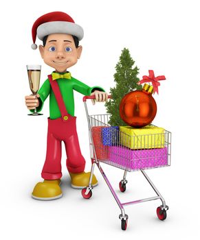 man in santa hat and the cart with gifts