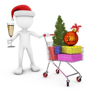 man in santa hat and the cart with gifts