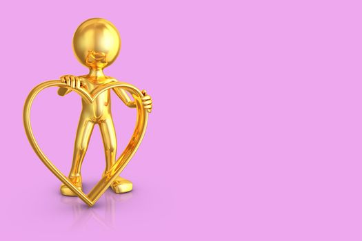 gold man with a heart of gold on a pink background