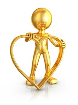 gold man with a heart of gold on a white background