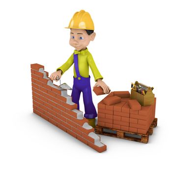 a man with a trowel building a brick wall