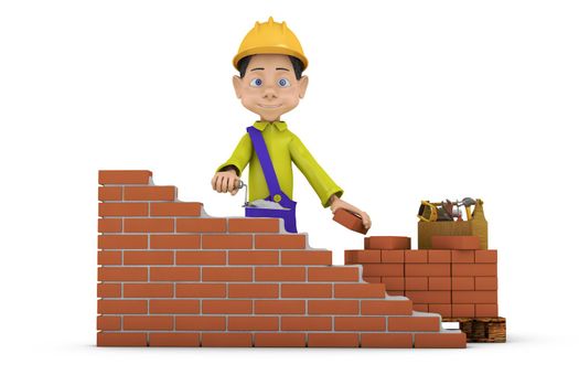 a man with a trowel building a brick wall