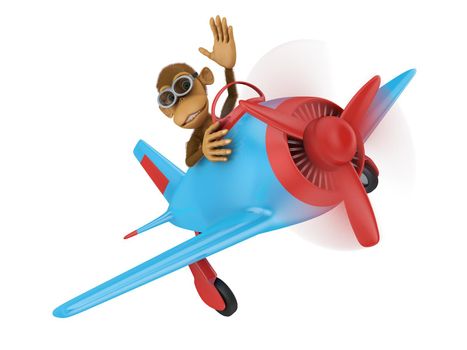 monkey with glasses on a blue airplane