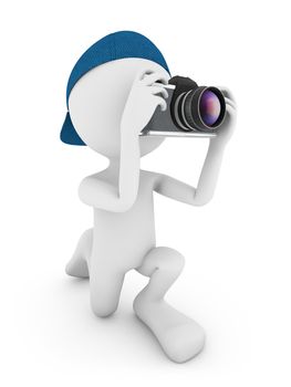faceless man in a cap holding a camera