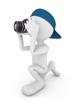 faceless man in a cap holding a camera