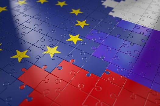 puzzles in the form of flags of Russia and the European Union