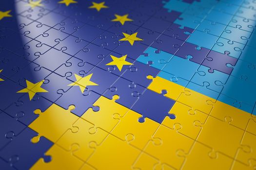 puzzles in the form of flags of Ukraine and the European Union
