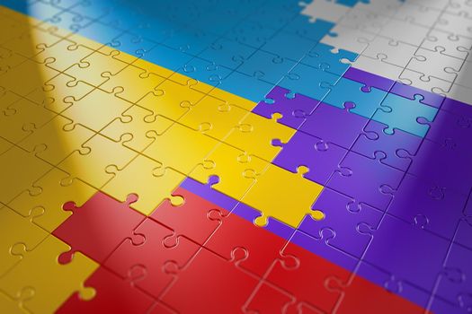 puzzles in the form of flags of Ukraine and the Russia