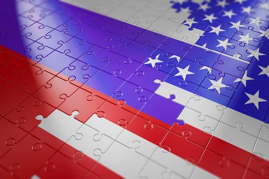 puzzles in the form of flags of Russia and USA