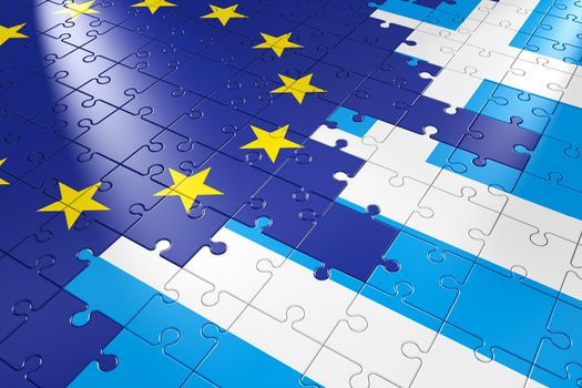 puzzles in the form of flags of the European Union and the Greece