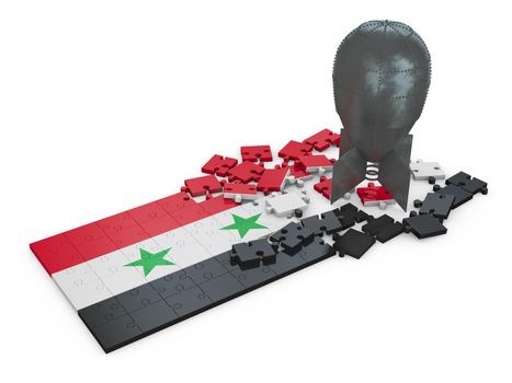 puzzles with the image of the flags of Syria and the bomb