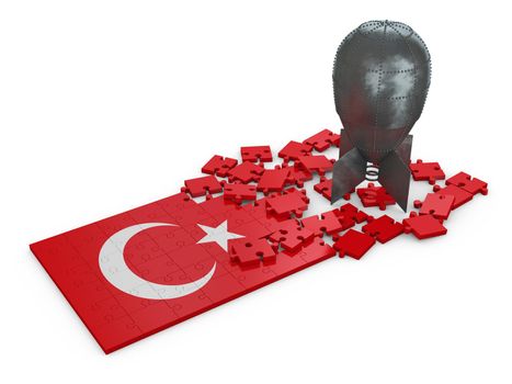 puzzles with the image of the flags of Turkey and the bomb