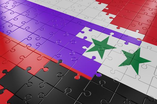 puzzles with a picture of the flags of Syria and Russia
