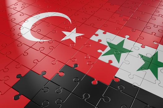puzzles with a picture of the flags of Turkey and Syria