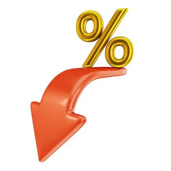 red arrow bent down and sign percent gold color