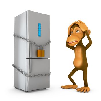 refrigerator with a lock and a monkey
