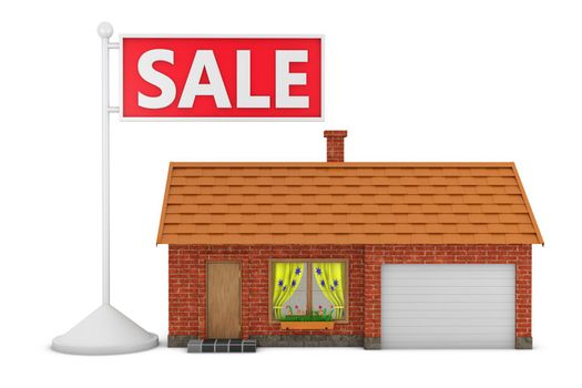 cozy house and a sign with the inscription sale