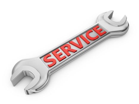 shiny metallic wrench with red inscription - Service