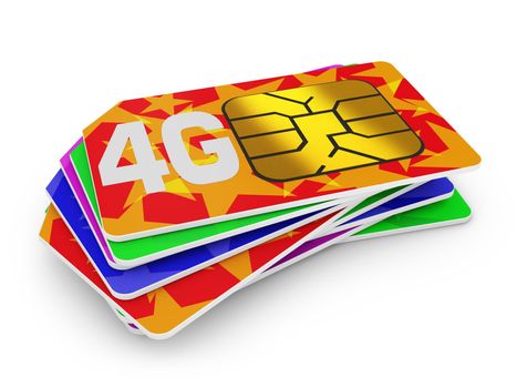 stack of sim cards with the inscription 4g on a white background