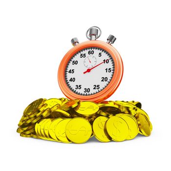 Red stopwatch on a handful of coins