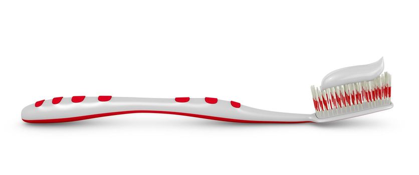 toothbrush with toothpaste on a white background