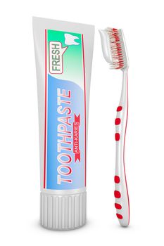 toothbrushes near the a tube of toothpaste