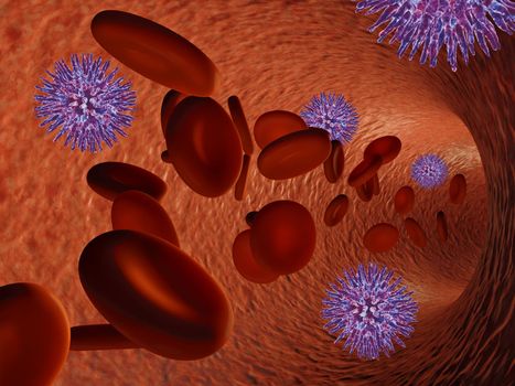 virus in the bloodstream of a blood vessel