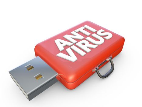 red suitcase labeled anti virus and usb connector