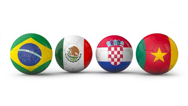 balls with flags of Cameroon, Mexico, Croatia, Brazil