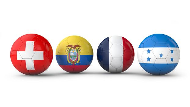 balls with flags of Switzerland, Ecuador, France, Honduras