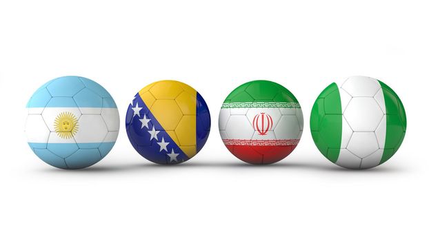 balls with flags of Argentina, Bosnia and Herzegovina, Iran, Nigeria