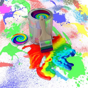 bank with colorful paint and brush on the background paint splashes