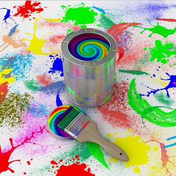 bank with colorful paint and brush on the background paint splashes